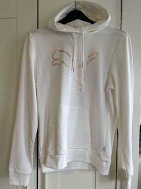 Puma White Hoodie with Rose Gold Puma Outline